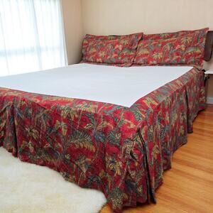 Greeff Schumacher Bengali Tropical Custom Cotton King Shams Pleated Bed Skirt